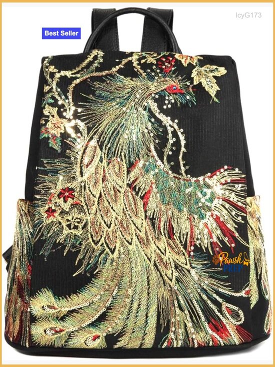 Embroidered Canvas Backpack Purse with Anti-Theft Design main image 4